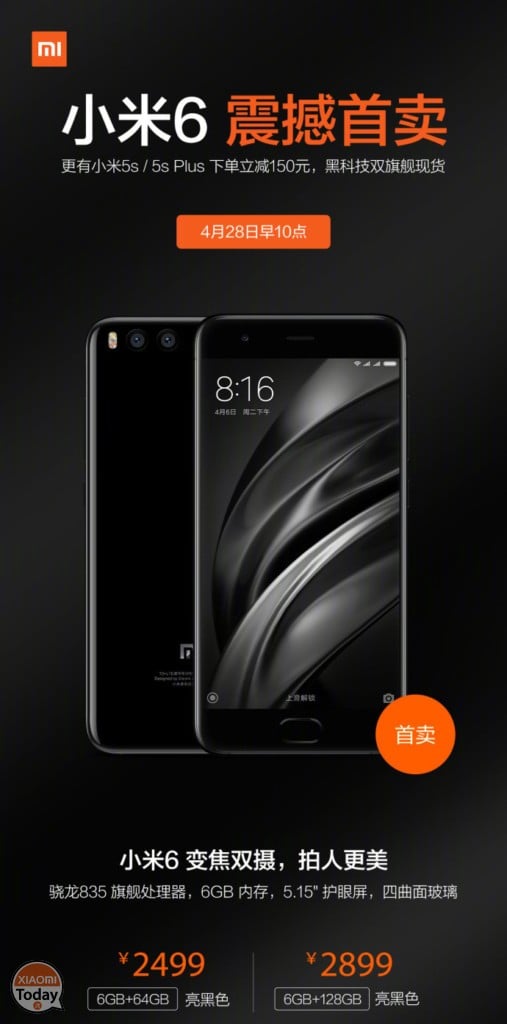 Beperkte beschikbaarheid Xiaomi Mi 6