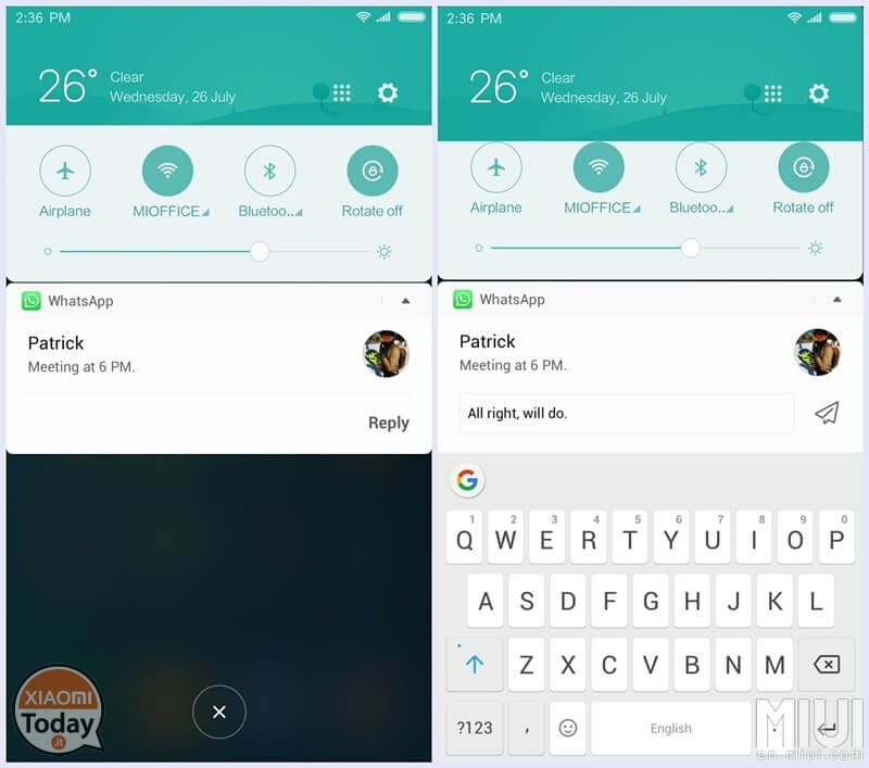 MIUI risposte rapide notifiche