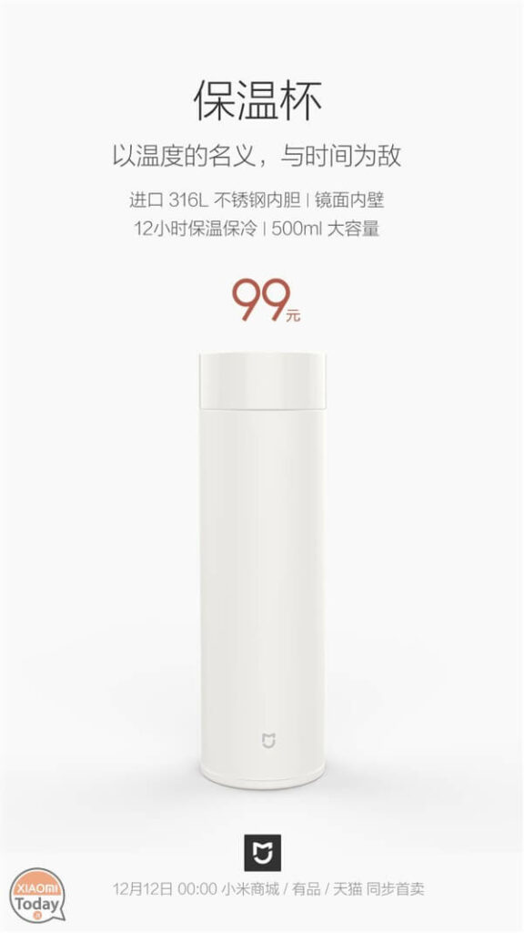 Xiaomi presenta Mijia Vacuum Cup: thermos realizzato in acciaio chirurgico 316L dalle elevate capacità isolanti