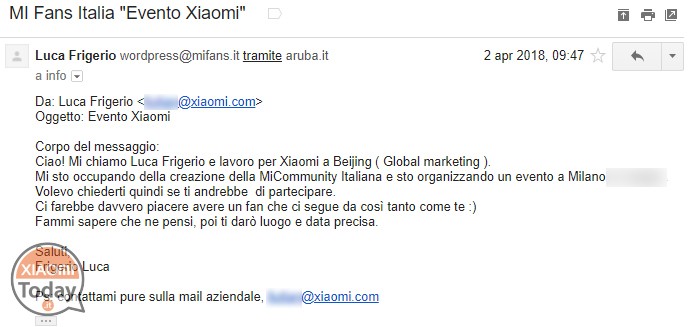 Email Xiaomi Italia