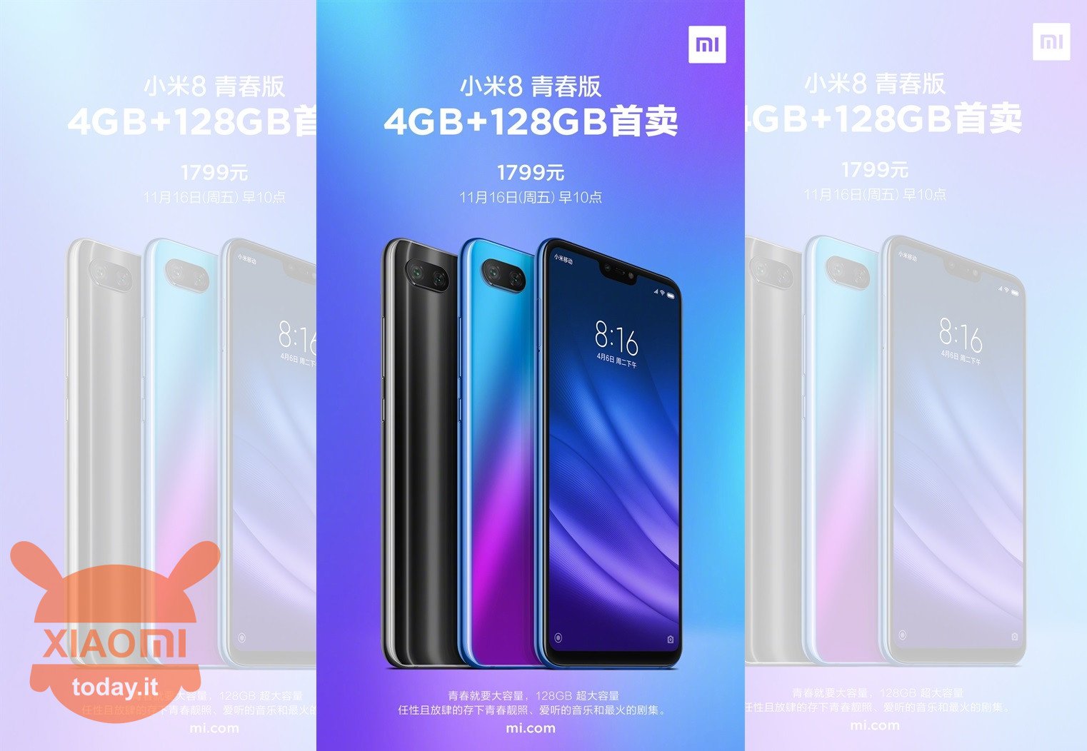 Xiaomi Mi 8 Youth Edition 4GB / 128GB من الغد للبيع في 1799 Yuan (230 €)