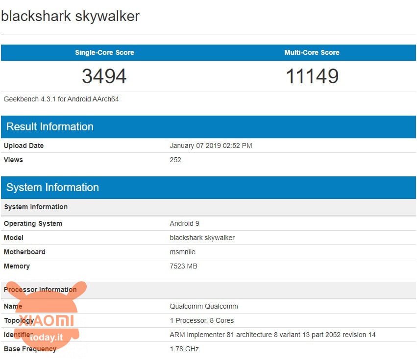 Xiaomi Cepheus e Blackshark Skywalker con Snapdragon 855 su GeekBench