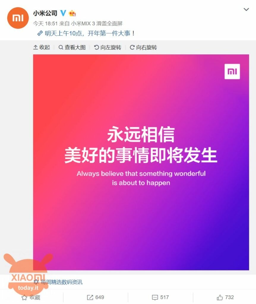 groot aankondiging vir môre by xiaomi