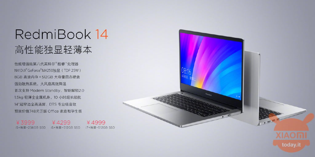 RedmiBook 14 specifiche official specifications specs 