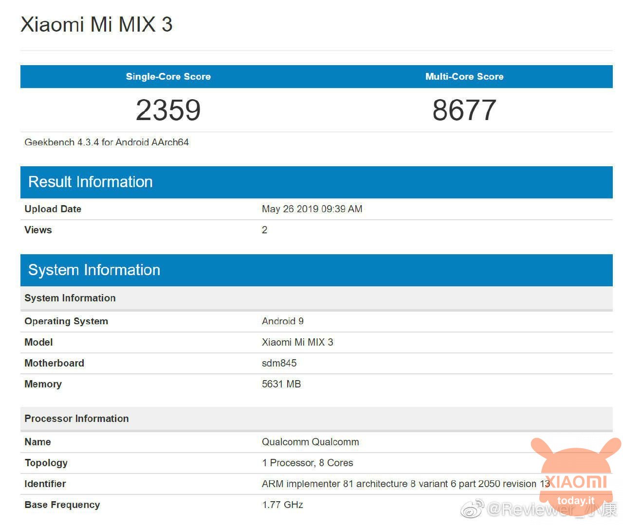 Redmi K20 GeekBench Qualcomm Snapdragon 730