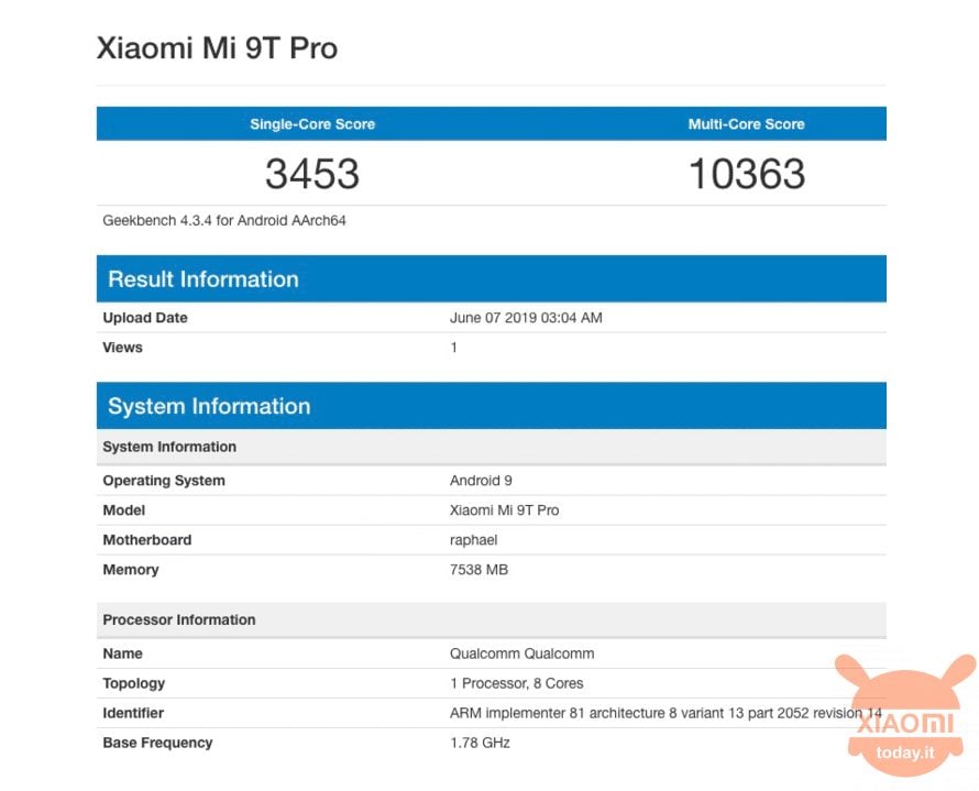 Xiaomi Mi 9T Pro benchmark geekbench