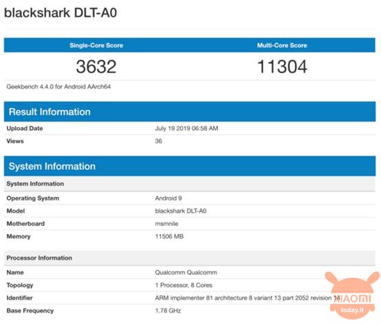 Xiaomi Black Shark 2 Pro Geekbench score