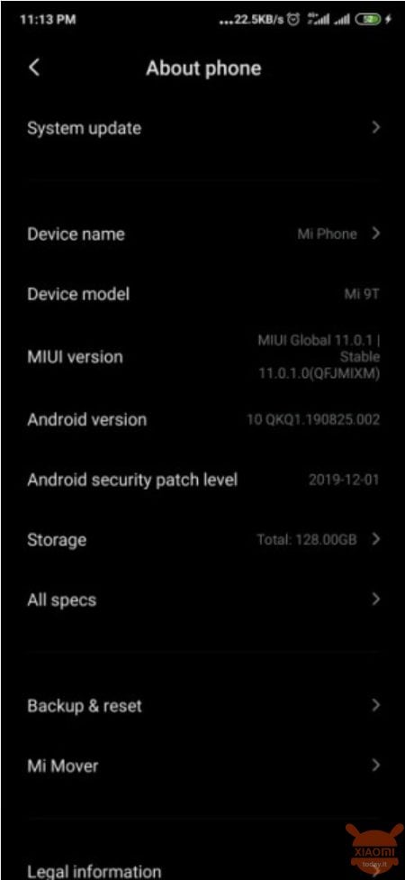 Xiaomi 9t que Android 10