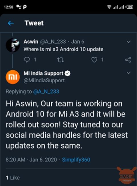 Android 10 mi a3