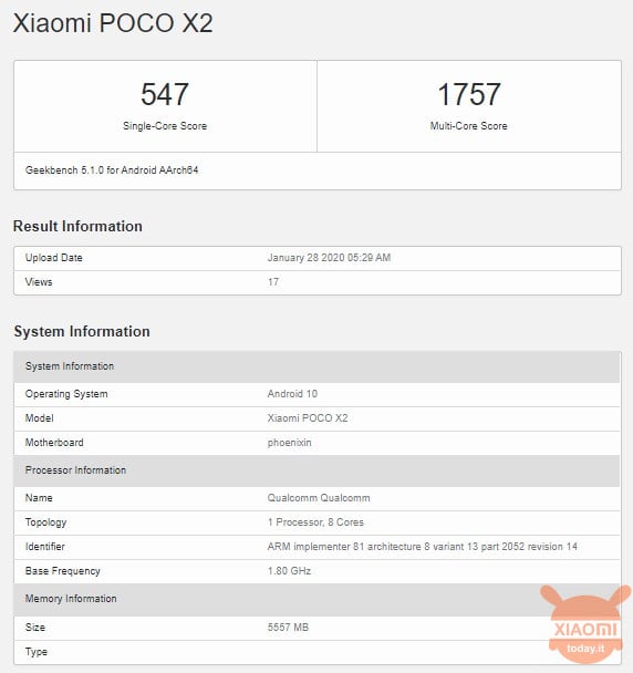 Poco X2 Geekbench