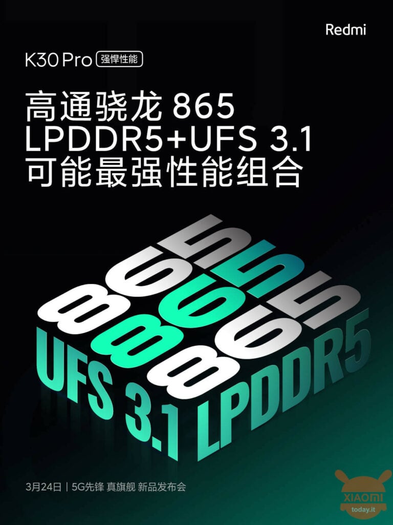 redmi k30 pro con memoria ufs 3.1 e ram lpddr5