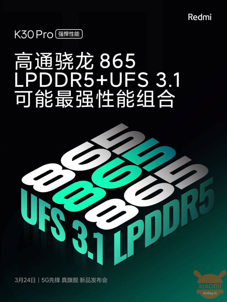 redmi k30 pro con memoria ufs 3.1 e ram lpddr5