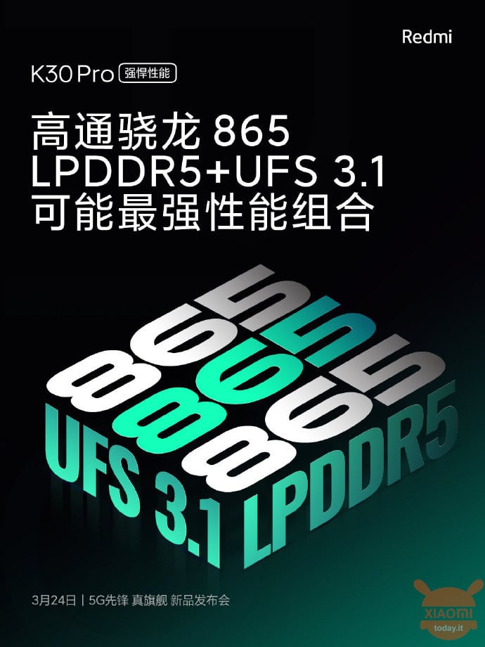 Redmi K30 Pro adotterà la nuova memoria UFS 3.1,