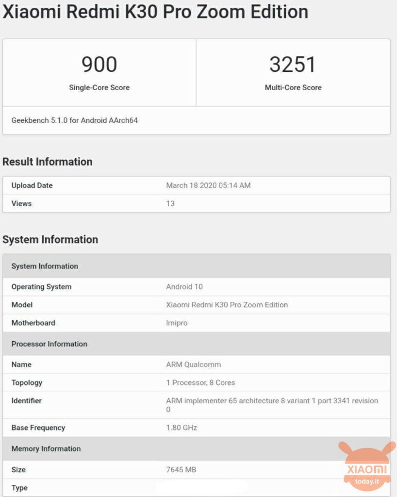 redmi k30 pro zoom edition passa per geekbench