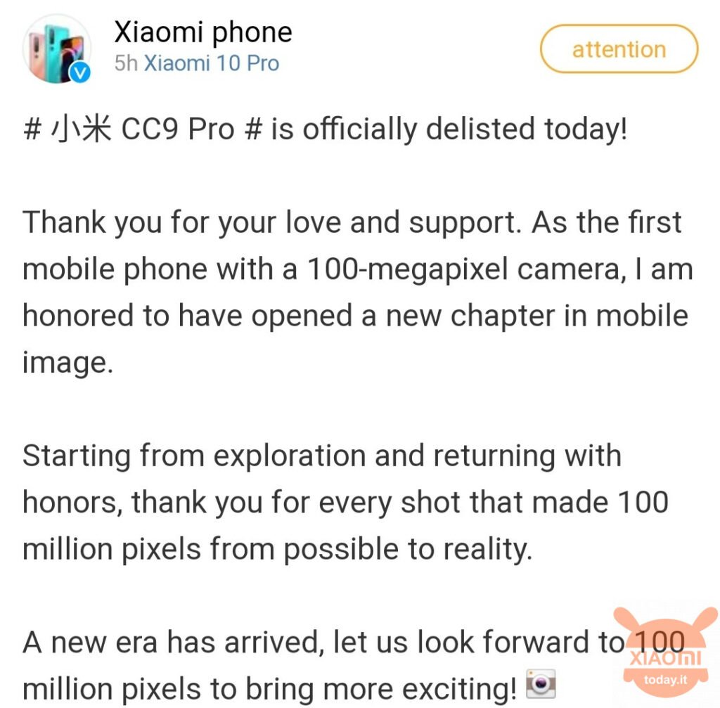 xiaomi mi note 10 stop vendite