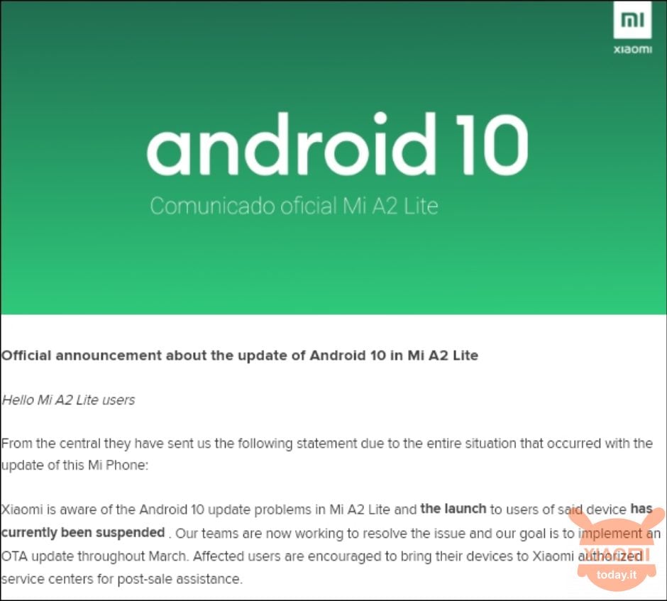 xiaomi mi a2 lite riceverà android 10 a marzo