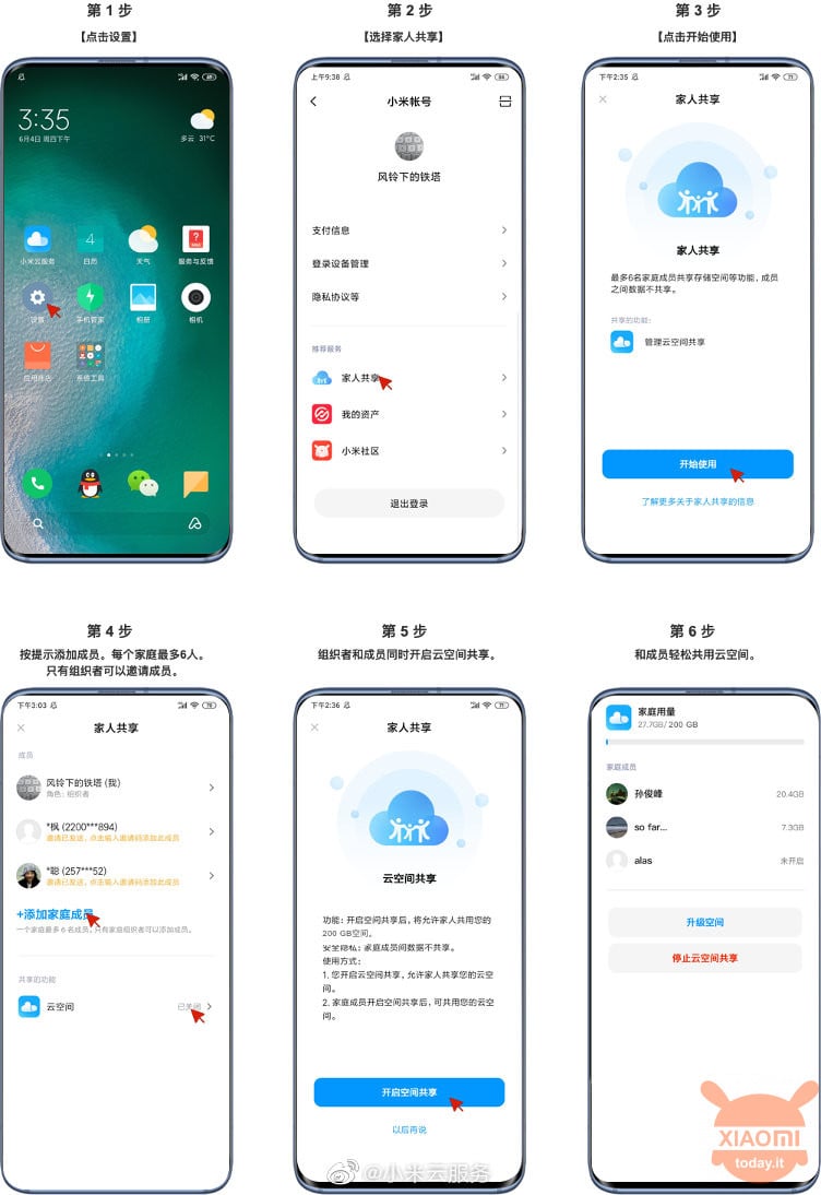 mi cloud service family sharing space