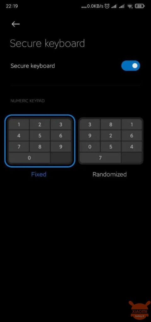 sicurezza blocco tastiera miui 12.1