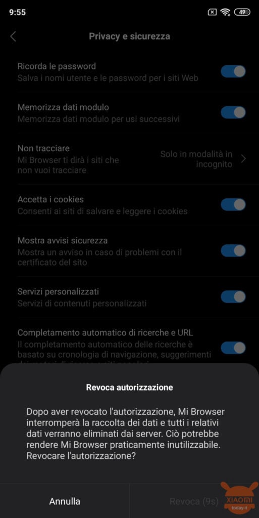 come revocare le autorizzazioni di mi browser