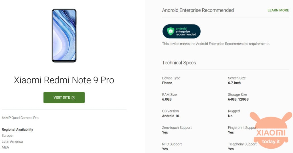 redmi note 9 pro android enterprise recommended