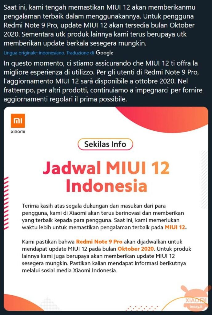 quando arriva miui 12 su redmi note 9 pro