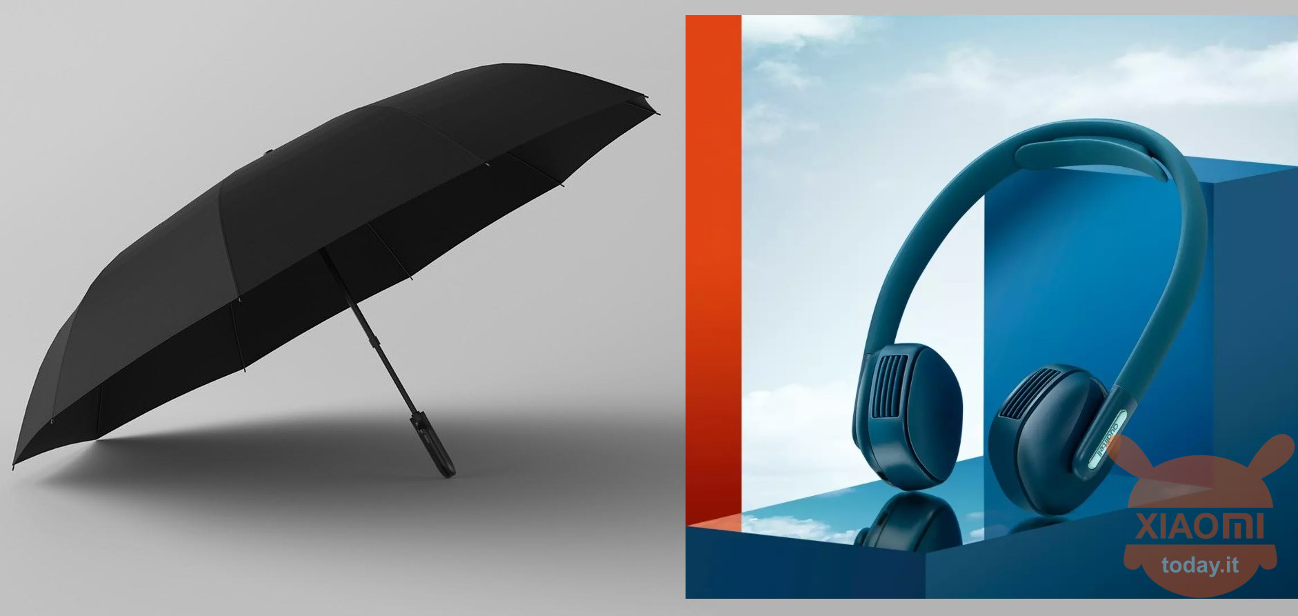 smart paraply UREVO Helautomatiskt Smart paraply Qualitell Wind Hanging Neck Fan