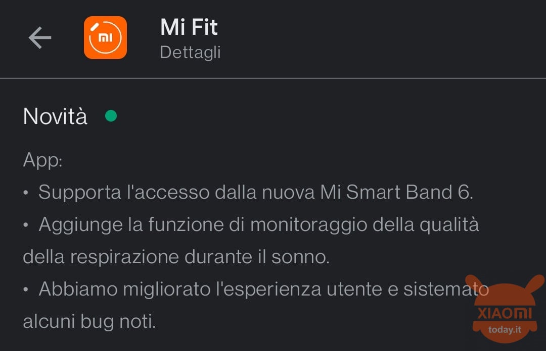 xiaomi mi band 6 aggiornamento mi fit 5.0.0