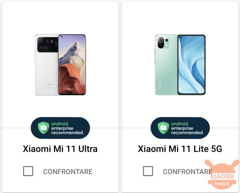 xiaomi mi 11 lite e mi 11 ultra sono certificati android enterprise recommended