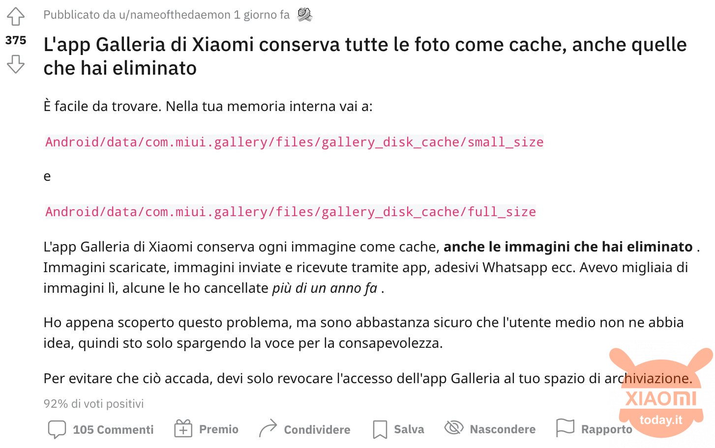 miui: le foto rimangono salvate per anni nella cache anche se vengono eliminate