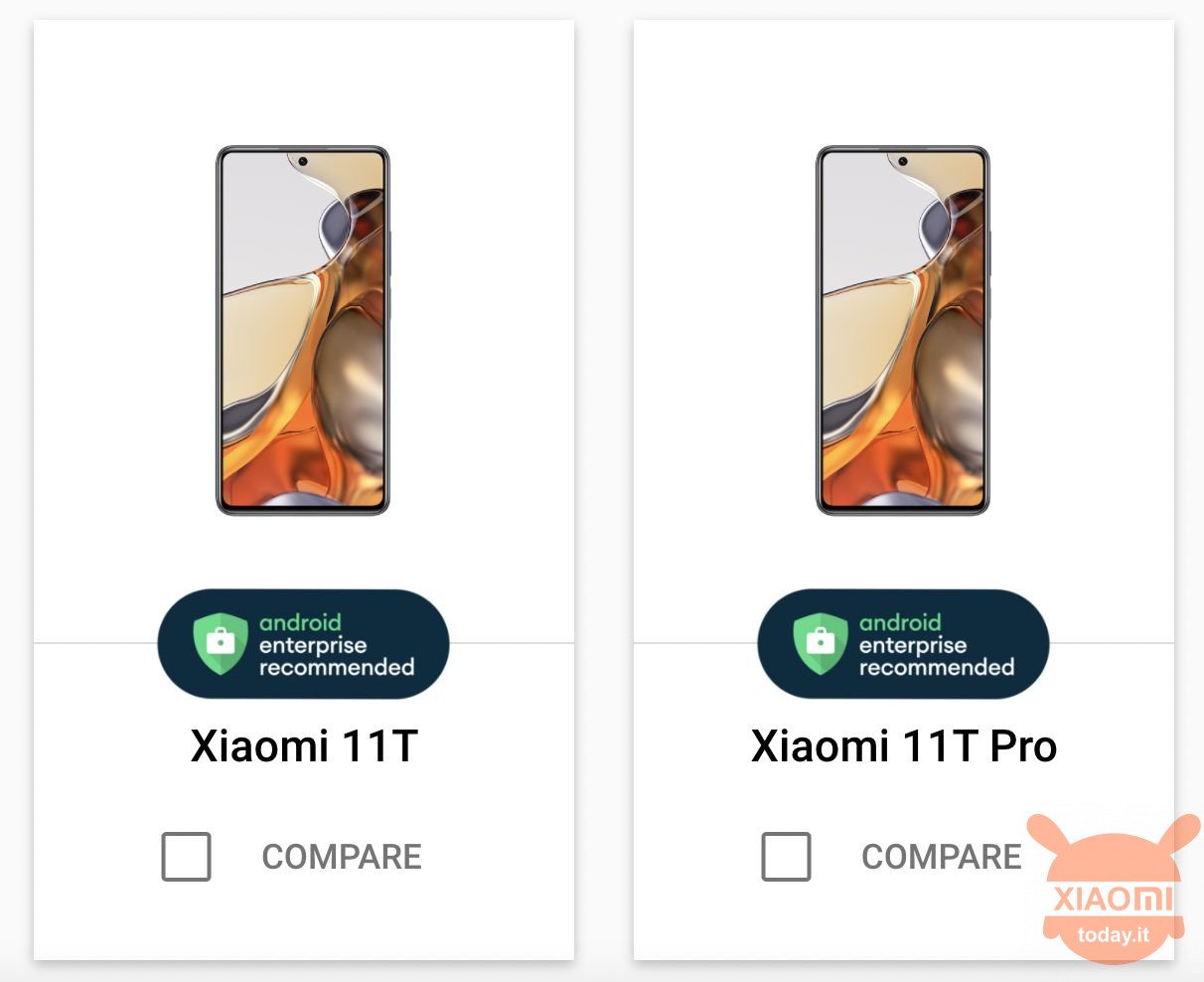 xiaomi 11t 및 11t pro android enterprise 권장