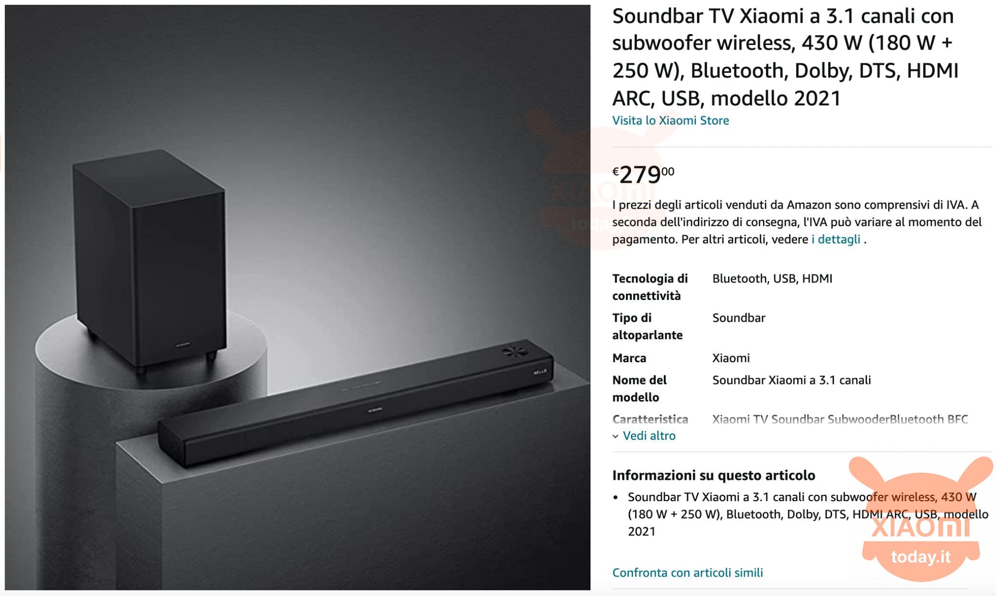 xiaomi soundbar 3.1 ch prezzo italia