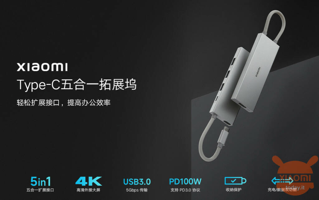 Xiaomi Type-C 5-in-1 koppelstasie 67W GaN dubbelpoortlaaier
