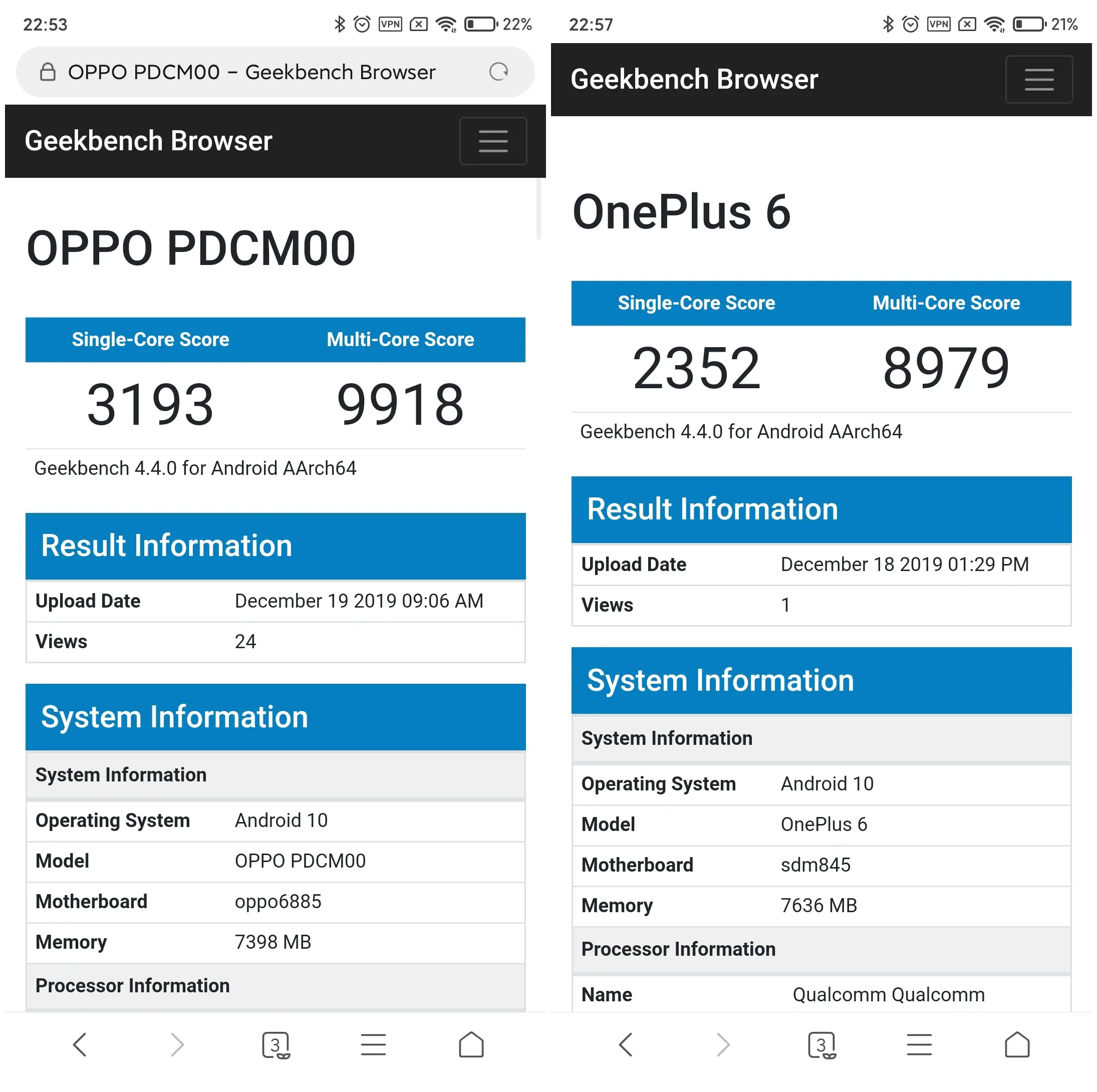Oppo Reno 3 Geekbench