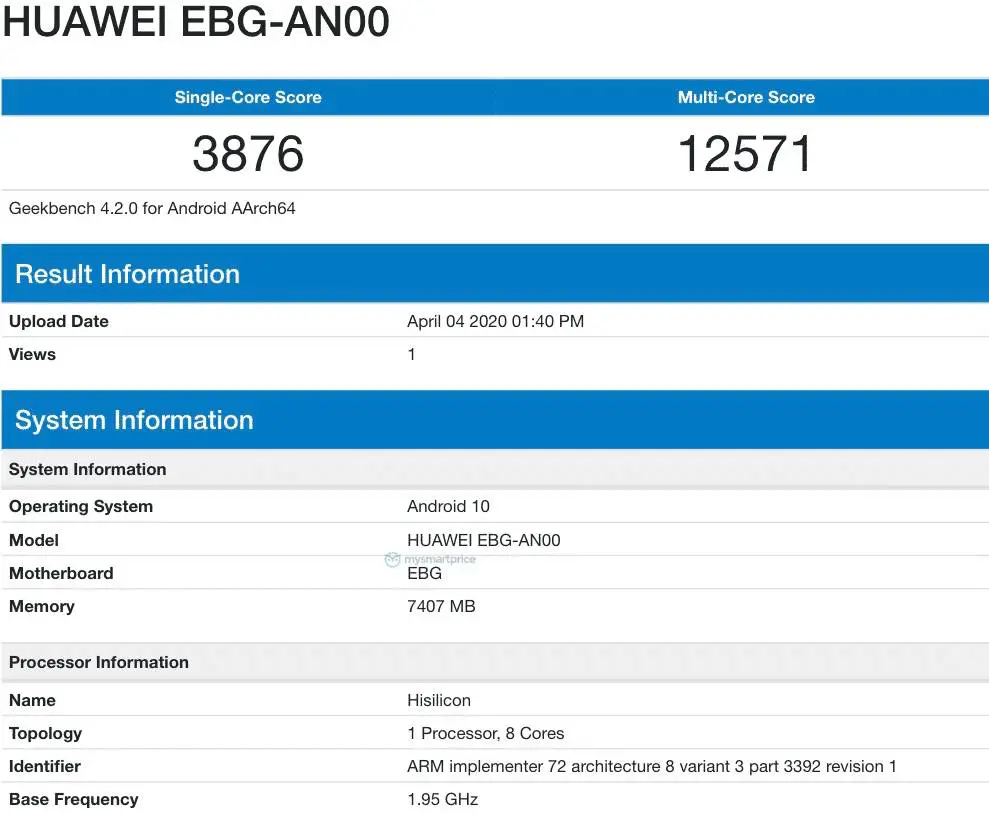 Honor 30 Pro geekbench