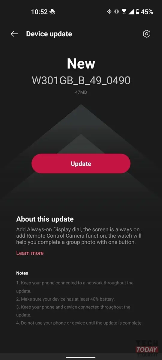 oneplus watch aggiornamento always on display