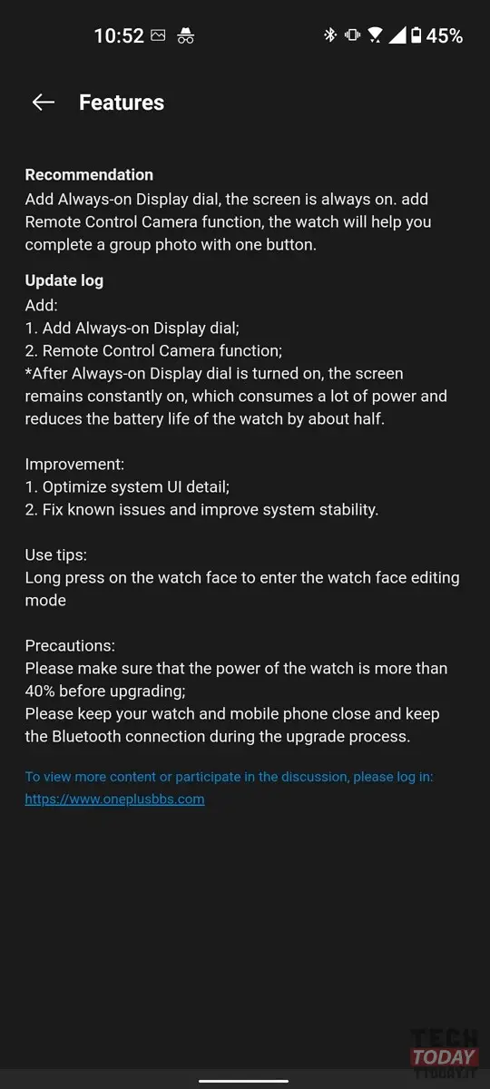 oneplus watch aggiornamento always on display