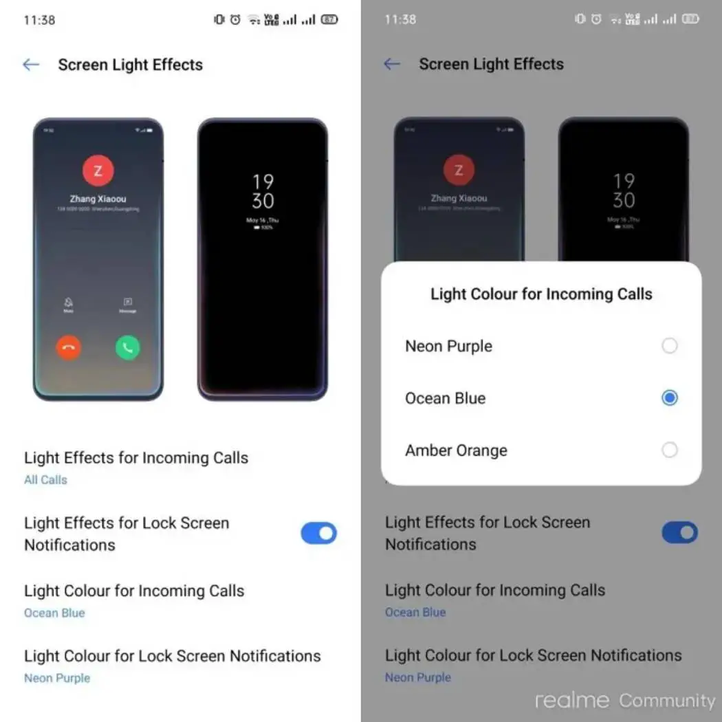 Realme screen light effect