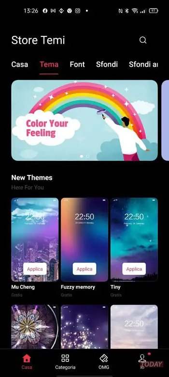 oppo riceve lo store dei temi in italia