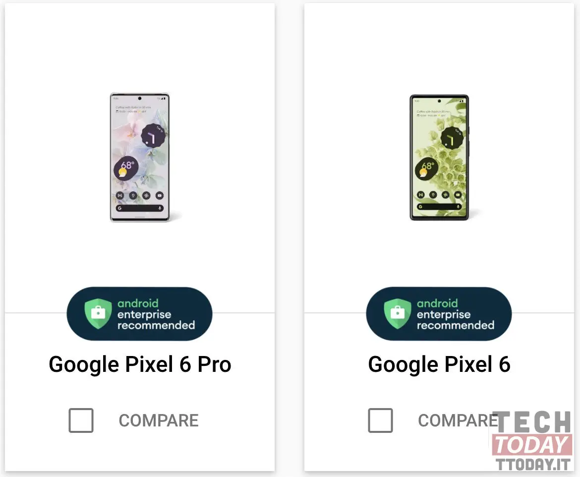 pixel 6 e 6 pro android enterprise recommended