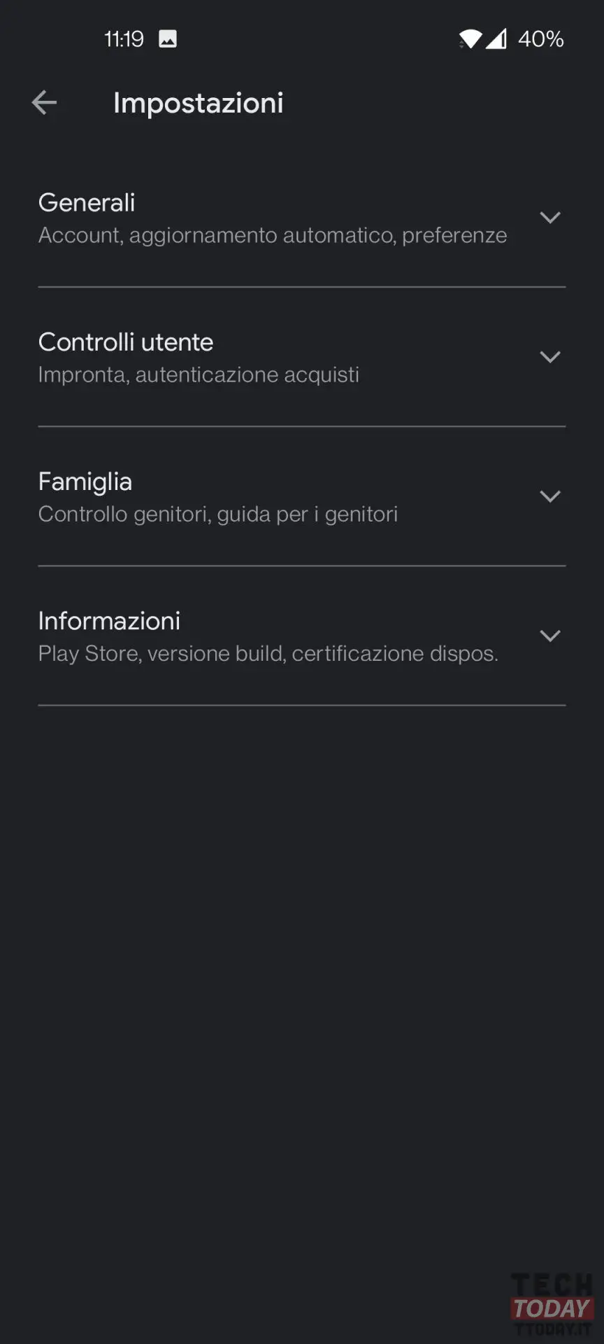 aggiornamento play store