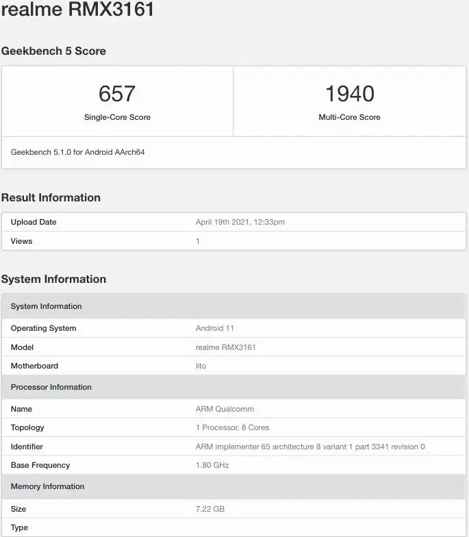 Realme RMX3161