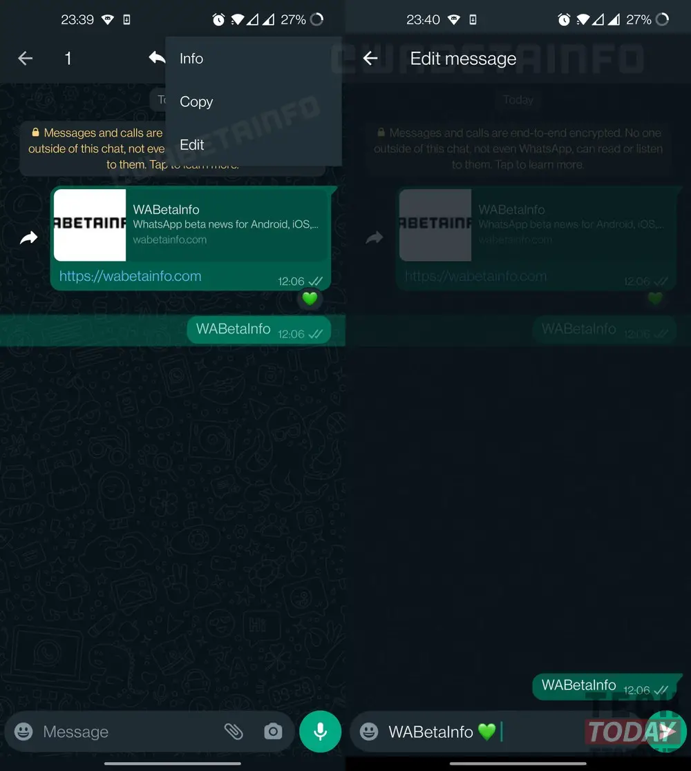 whatsapp past verzonden berichten aan