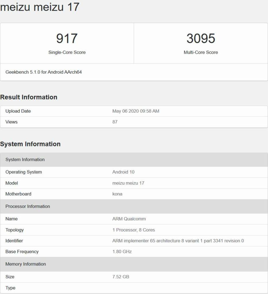 meizu 17 geekbench