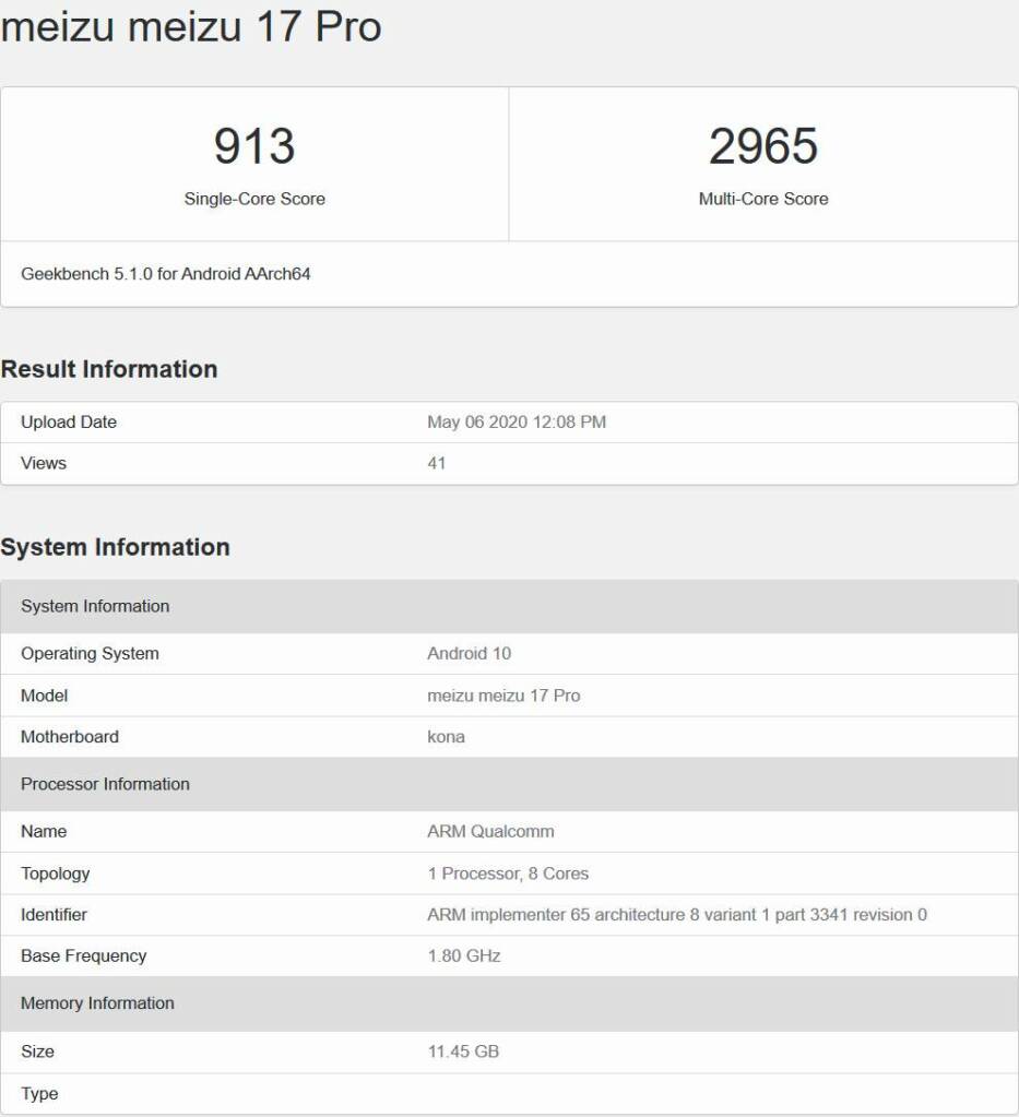 meizu 17 pro geekbench