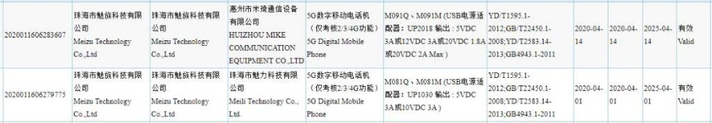 meizu 17 pro certificazione ccc 40w