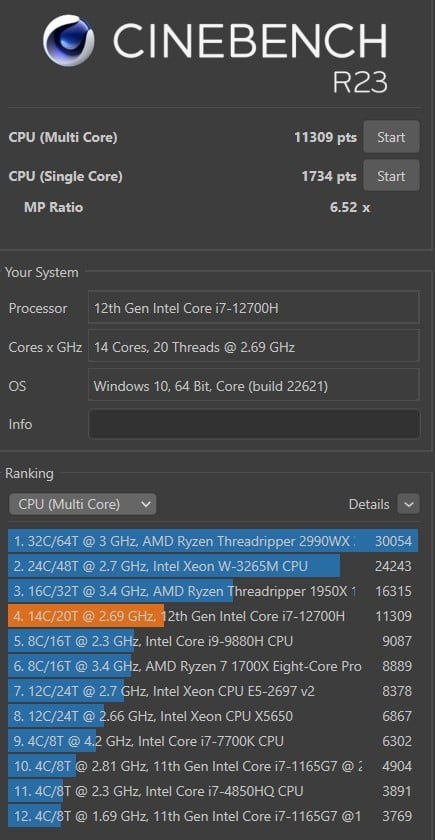 CinebenchR23 Multi core 