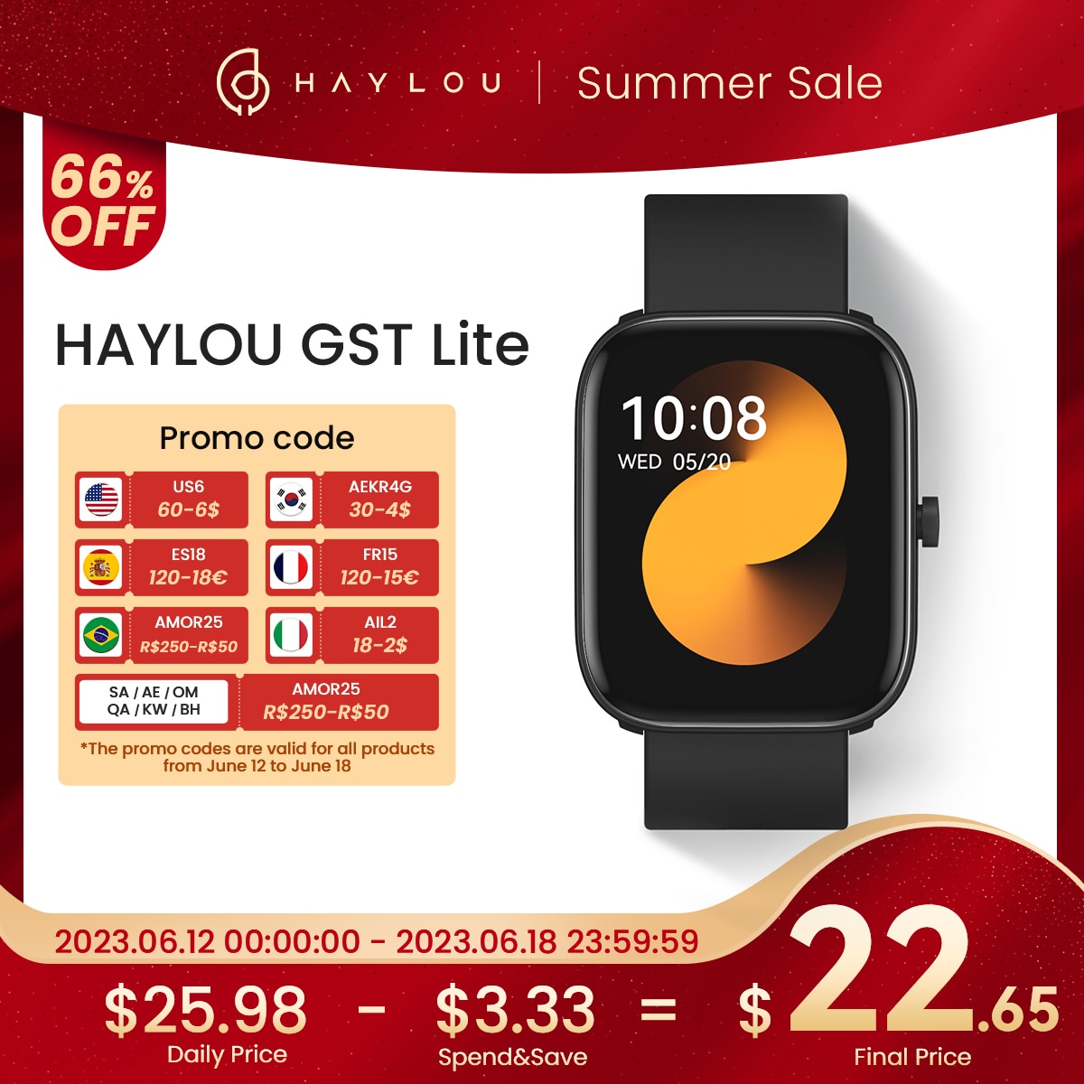 HAYLOU GST Lite Smart Watch 1.69 "grande Display Smartwatch monitoraggio della salute 30 modalità sportive orologio sportivo orologio da uomo per donna