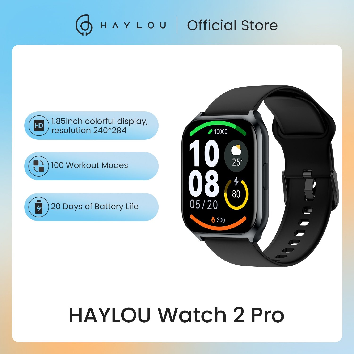 HAYLOU Watch 2 Pro (LS02 Pro) Smart Watch 1.85 pollici ampio Display 100 modalità di allenamento Smartwatch monitoraggio dell'ossigeno nel sangue della frequenza cardiaca