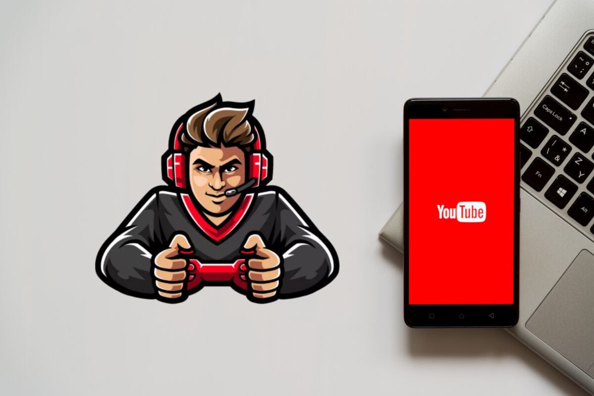 YouTube-logo med en tegneserie som spiller konsollen, som viser ankomsten av spill på YouTube