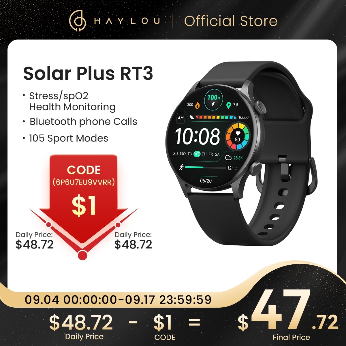 HAYLOU Solar Plus RT3 Smart Watch 1.43 "AMOLED Display Bluetooth telefonata Smartwatch Health Monitor IP68 orologio sportivo impermeabile